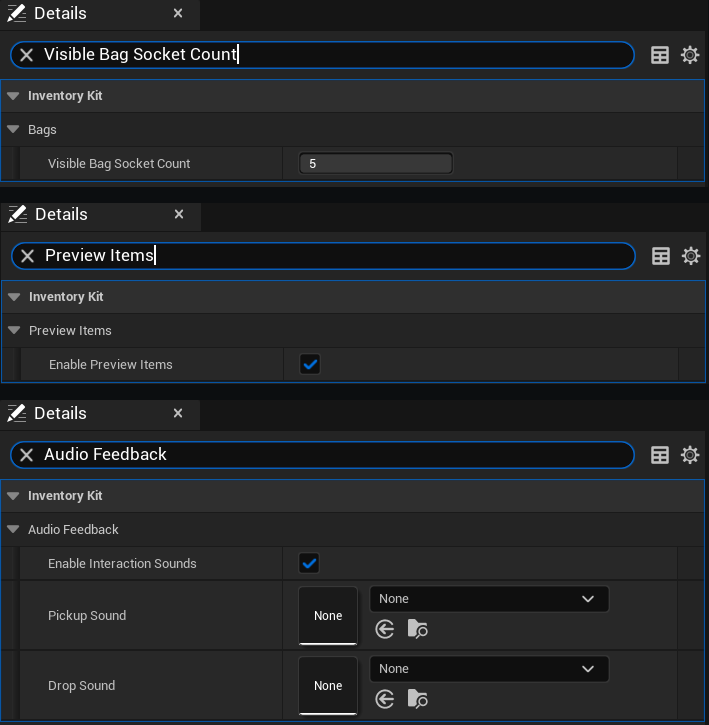 BuyerInventory component settings — Bags, preview items and audio