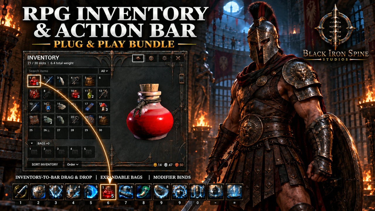 RPG Action Bar and Inventory Fab cover showing the combined inventory and action bar